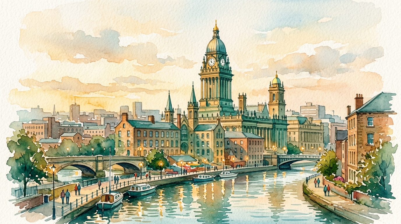 Leeds watercolor landmark illustration