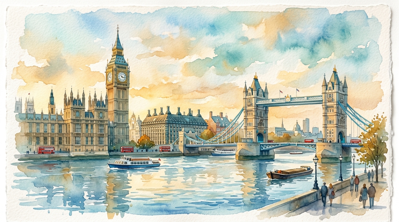 London watercolor landmark illustration