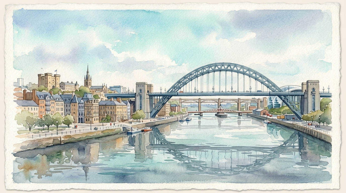 Newcastle watercolor landmark illustration