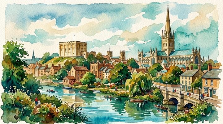 Norwich watercolor landmark illustration