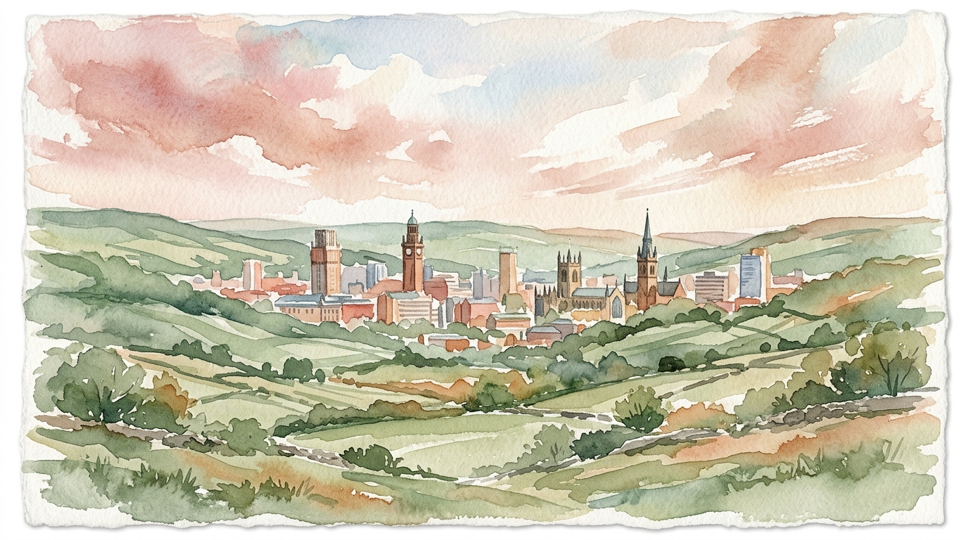 Sheffield watercolor landmark illustration