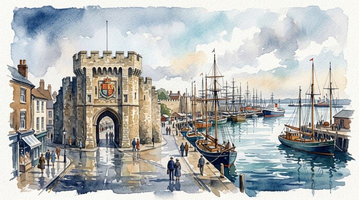 Southampton watercolor landmark illustration
